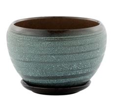 POT W/SAUCER SPECKLED BLUE LARGE