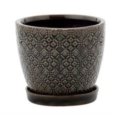 POT W/SAUCER 6" BLACK