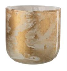 GLASS VOTIVE MARBLE 12.5CM GOLD/WHT