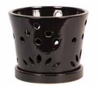 POTTERY ORCHID W/SAUCER 6.75" BLACK