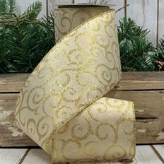 RIBBON MET SCROLL 4"X10YD IVORY
