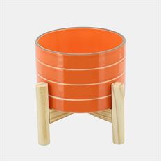 CERAMIC POT W/STAND 6" ORANGE