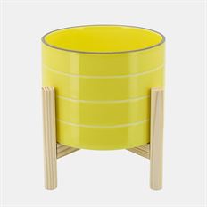 CERAMIC POT W/STAND 8" YELLOW