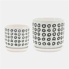CERAMIC POT AZTEC 5/6" S/2 BLK/WHT