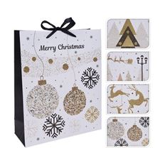 GIFT BAG 18X24CM 4ASST PK/6 BL/GD/W