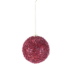 ORN BEADED BALL 4" RED
