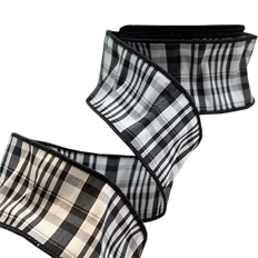 RIBBON DUPION PLAID 2.5"X10YD B/WH