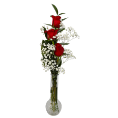 3 RED ROSE BUD VASE