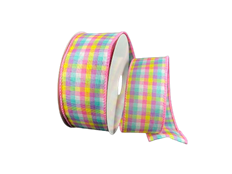 RIBBON #9 10 YD PLAID PK PUR YLW BL