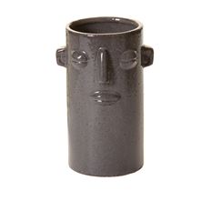POTTERY VASE FACE 6.75X3.75" BLACK