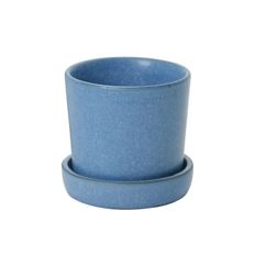 POTTERY W/SAUCER 3.5X3.5" BLUE