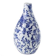 BUDVASE PORCELIAN 7X3.75" BLU/WT