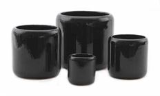 PLANTER RIBBED 7" BLACK GLOSS