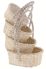 BASKET OVAL WHITE WASH SET/4