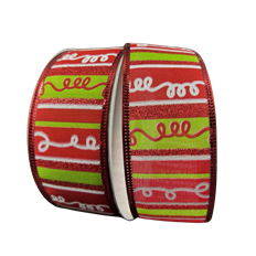 STRIPES LOOPY GLIT 1.5X10YD GR/RED