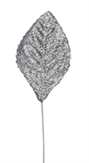 CORSAGE LEAF 2.25" SILVER GL 50/PK