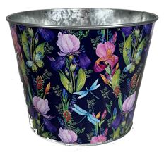 POT 6.5X5" POT BLACK W/ MIXED IRIS