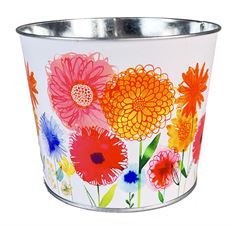 POT 6.5X5" WHITE W/GARDEN FLOWERS