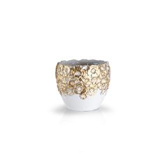 CERAMIC POT 8.25X10" WHITE/GOLD