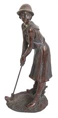 GOLFER WOMAN BRONZE STATUE