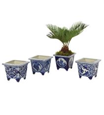 PLANTER SQ FOOTED 4.25" ASST BL/ WH