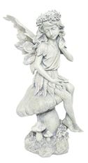STATUE SEATED ANGEL ON MUSHROOM
